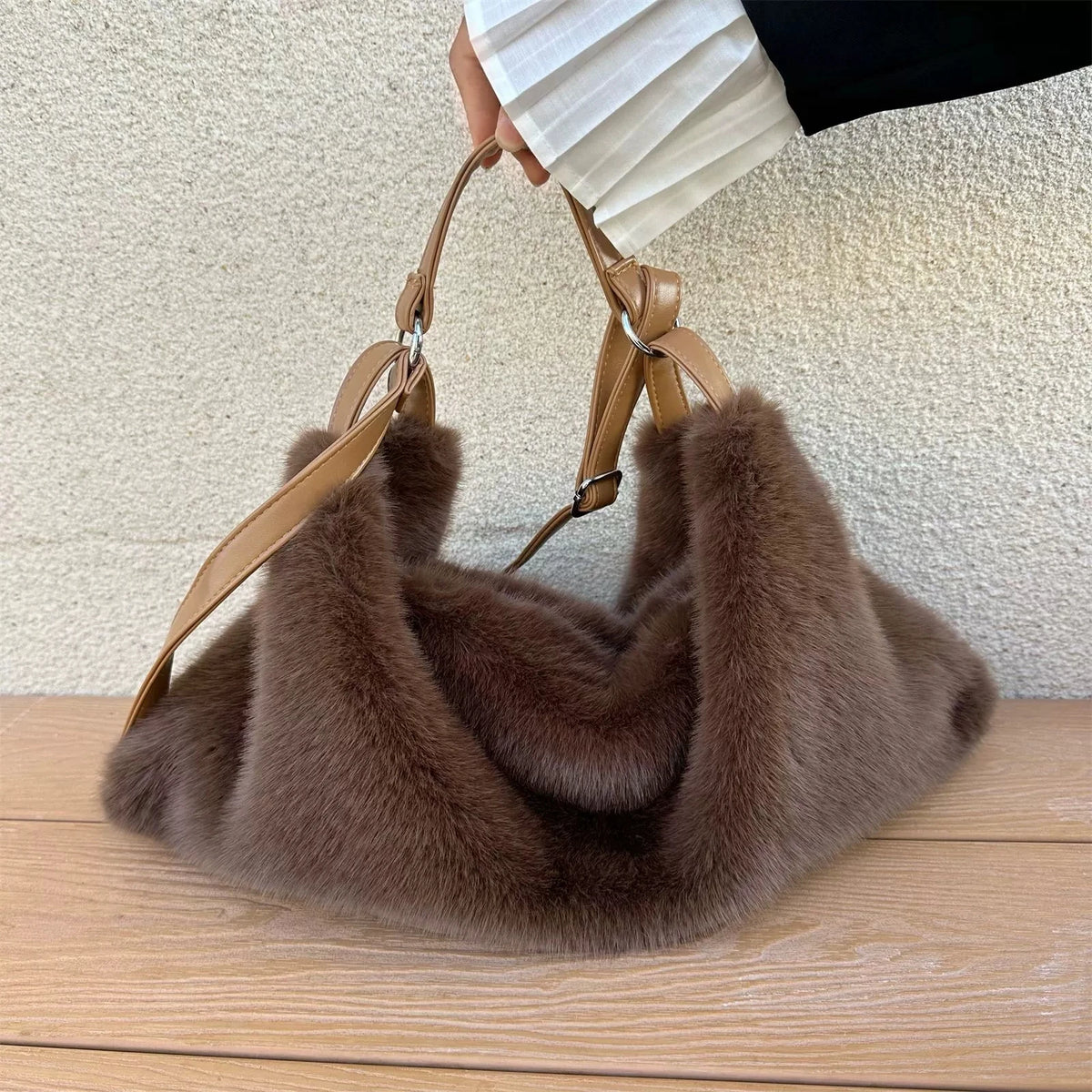 Plush Fur Shoulder Bag – Women's Large Capacity Tote