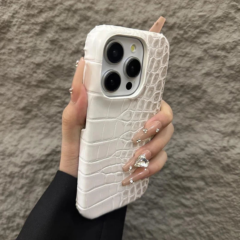 Luxury Crocodile Grain Leather iPhone Case