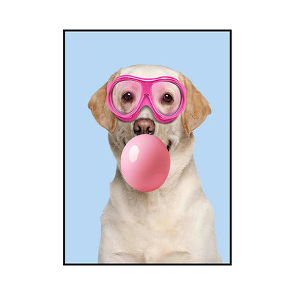 Funny Dog Bubble Gum Poster – Pomeranian with Pink Glasses Wall Art Print