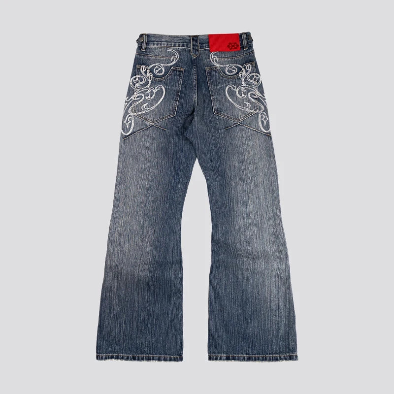 Y2K Bootcut Jeans – Vintage Washed Embroidery Denim Pants