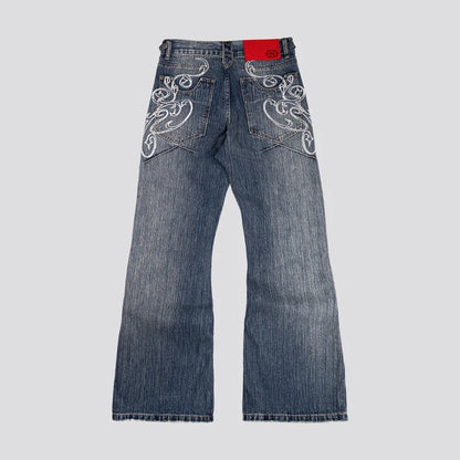 Y2K Bootcut Jeans – Vintage Washed Embroidery Denim Pants