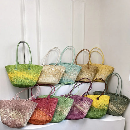 Colorful Straw Woven Beach Bag Large Capacity Underarm Basket Bag