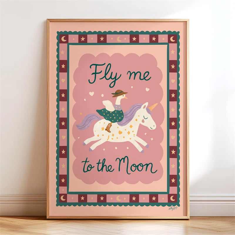 Boho Kids Wall Art Poster – Unicorn Motivational Print for Nursery & Girls Room