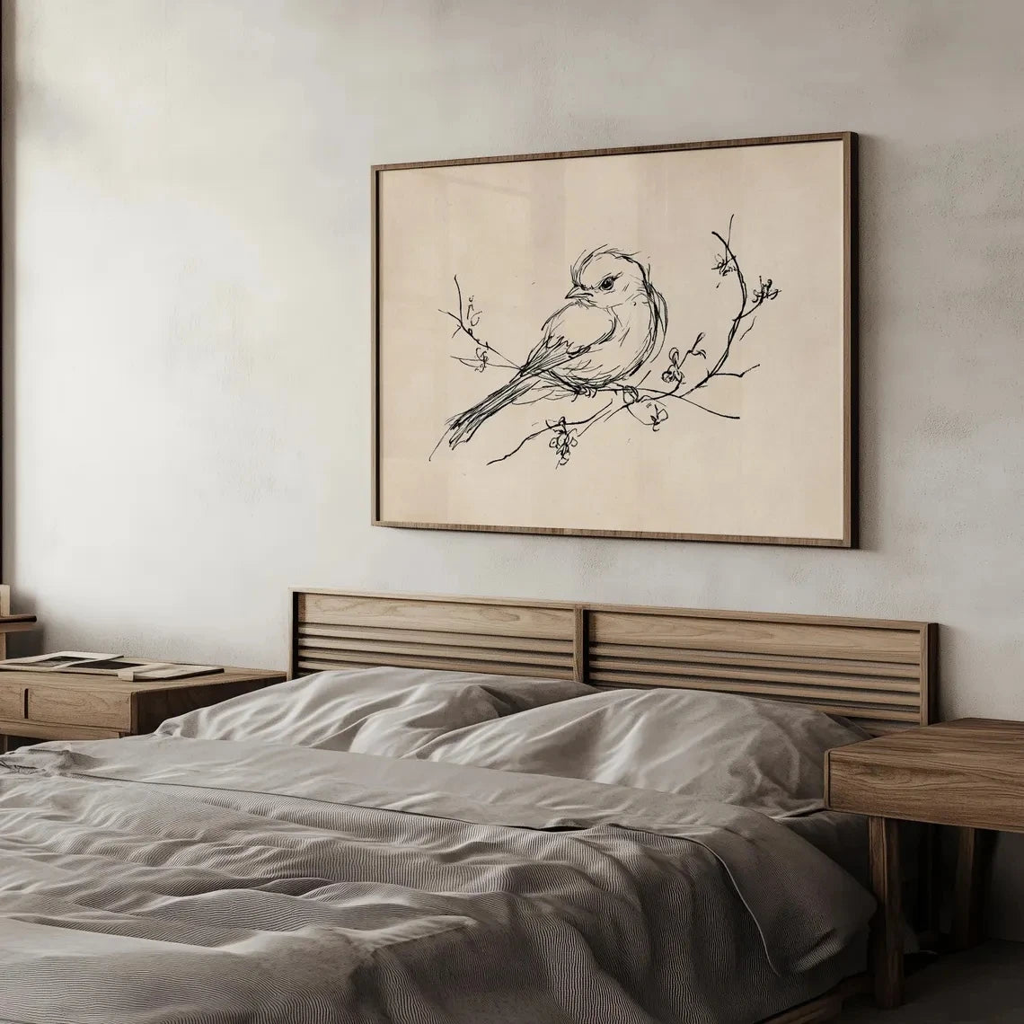 Bird Sketch Wall Art Print – Minimalist Nature Line Drawing Poster