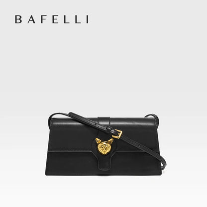 Leather Flap Shoulder Bag – Retro Cat Clasp Crossbody