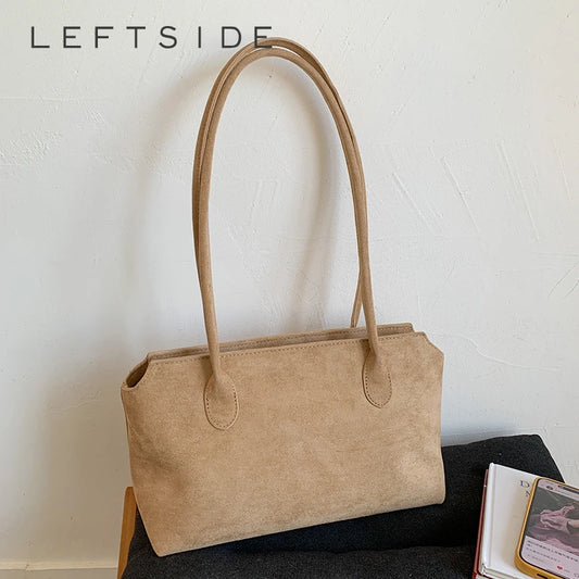 Women Faux Suede Shoulder Bag Retro Small Underarm Bags