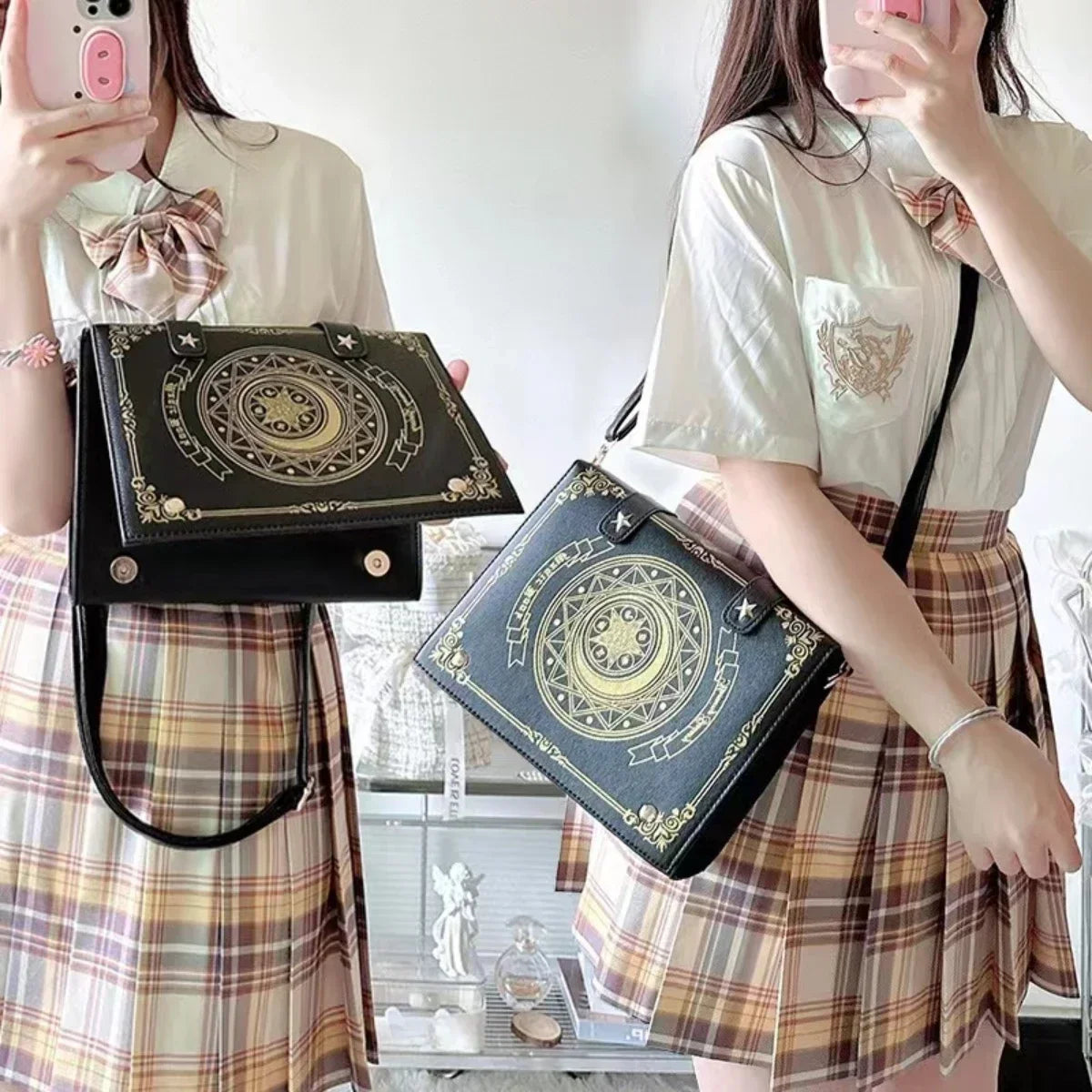 Y2K Korean Gothic Square Black Shoulder Bag