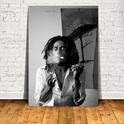 Bob Marley Black & White Canvas Wall Art Print – Music Legend Poster
