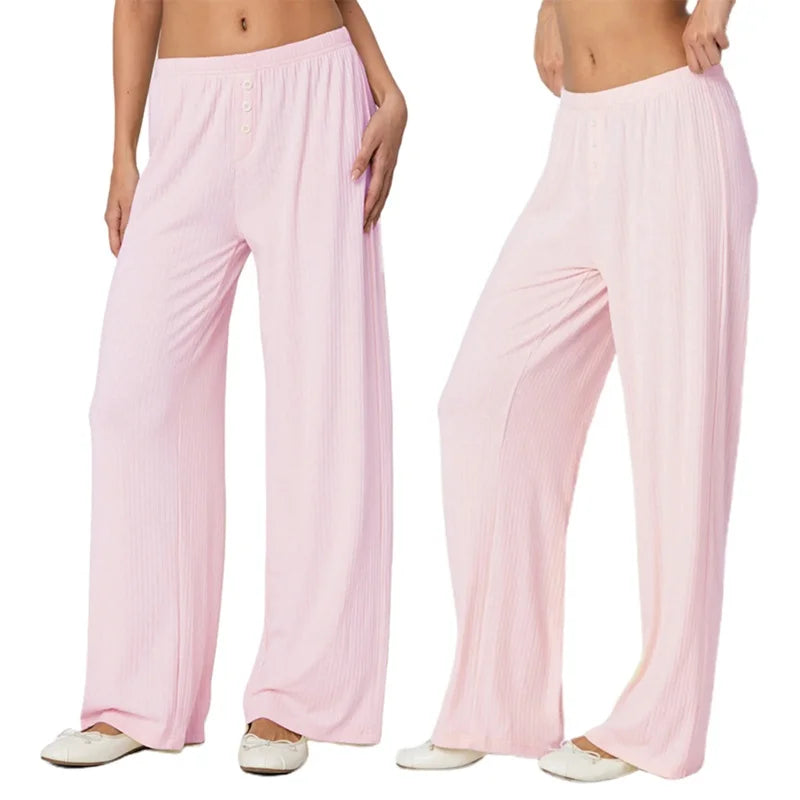 Women's Plaid Baggy Pants Elastic Waist Drawstring Lounge Trousers