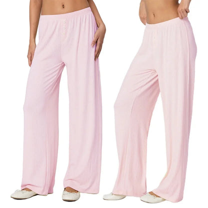 Women's Plaid Baggy Pants Elastic Waist Drawstring Lounge Trousers