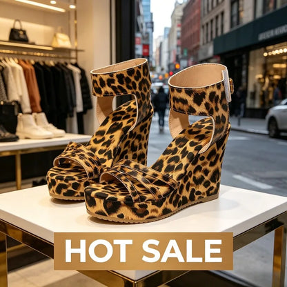 Women's Leopard Print Wedge Sandals – Platform Suede Heels