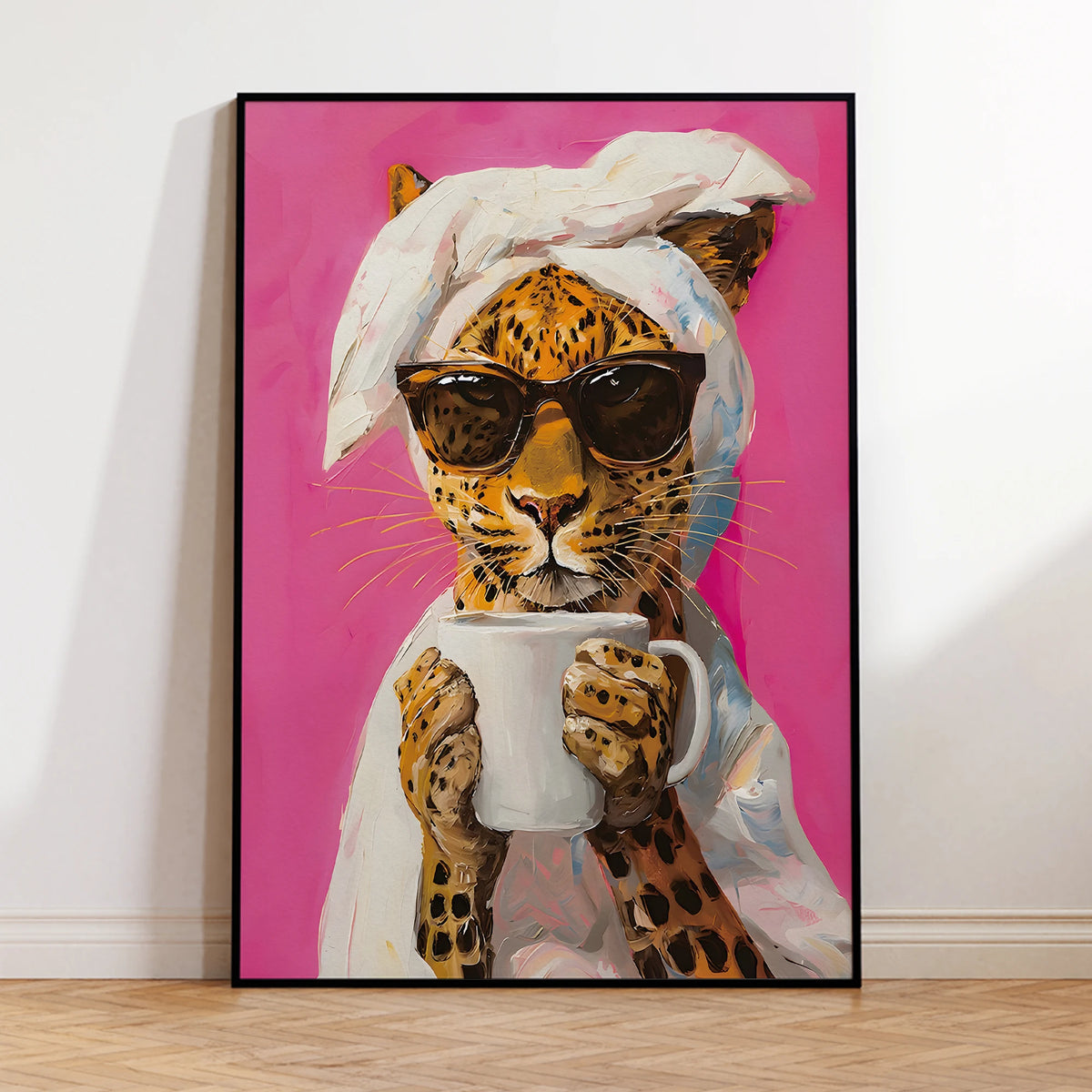 Leopard Coffee Wall Art Print – Dopamine Pink Poster
