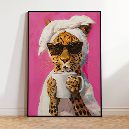 Leopard Coffee Wall Art Print – Dopamine Pink Poster