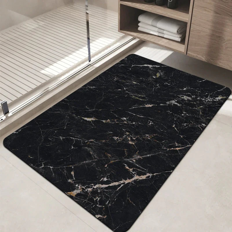 Marble Bath Mat – Non-Slip Luxury Bathroom Rug with Gold Accent