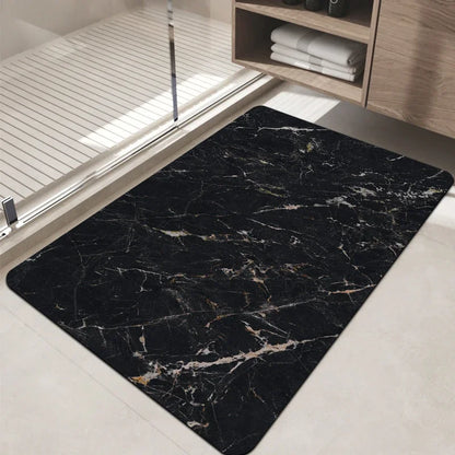 Marble Bath Mat – Non-Slip Luxury Bathroom Rug with Gold Accent