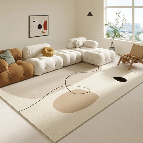 Cream Abstract Area Rug – Light Luxury Living Room Carpet