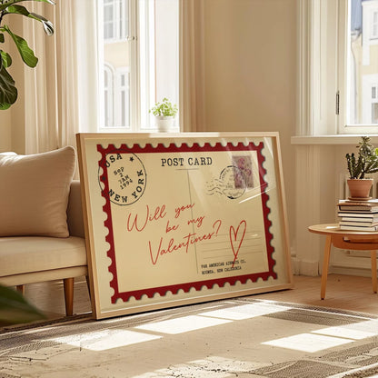 Retro Valentine's Postcard Wall Art Print – Romantic Love Poster