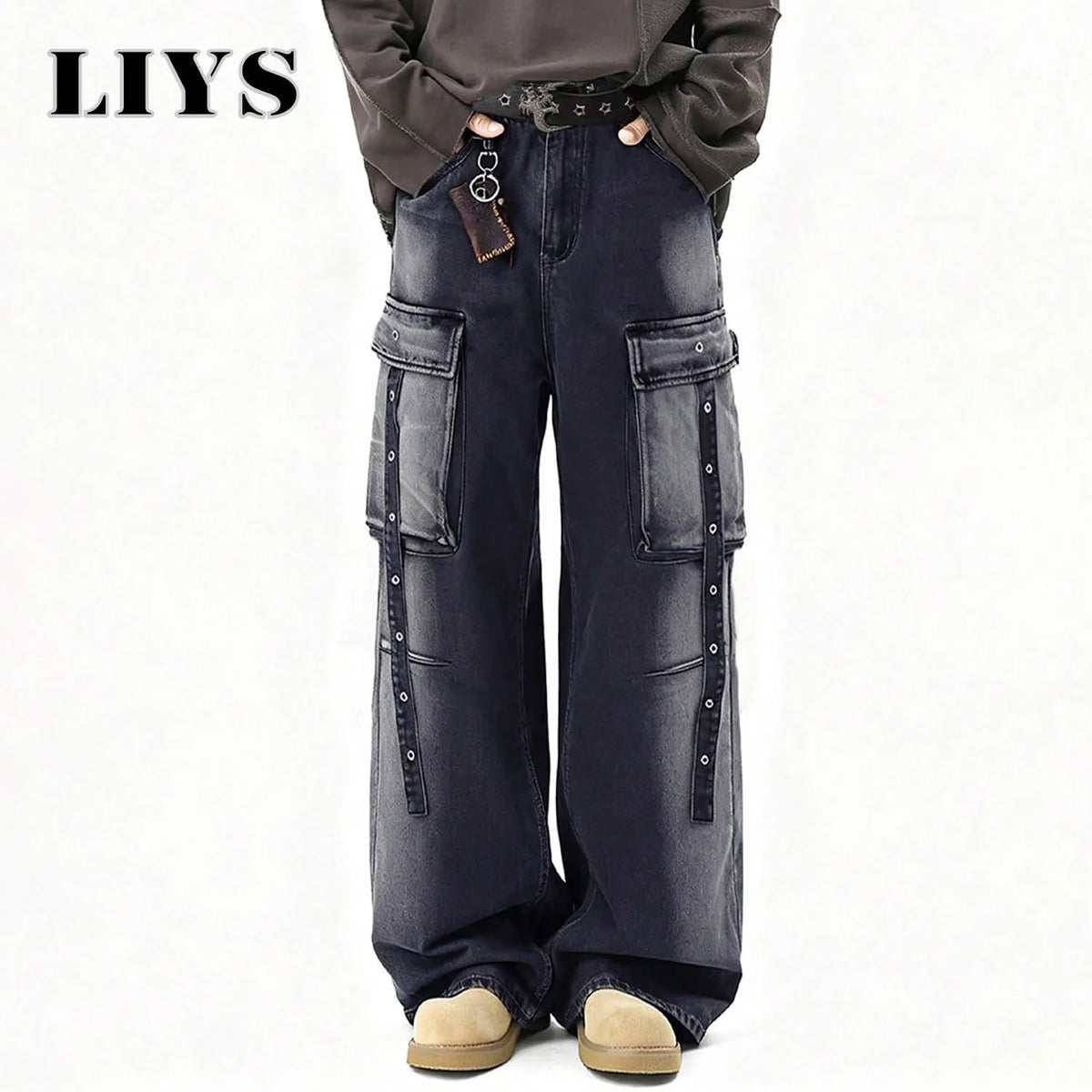 Baggy Cargo Jeans Men – Wide Leg Multi-Pocket Washed Denim