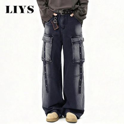 Baggy Cargo Jeans Men – Wide Leg Multi-Pocket Washed Denim