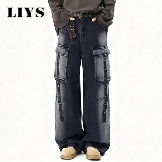 Baggy Cargo Jeans Men – Wide Leg Multi-Pocket Washed Denim