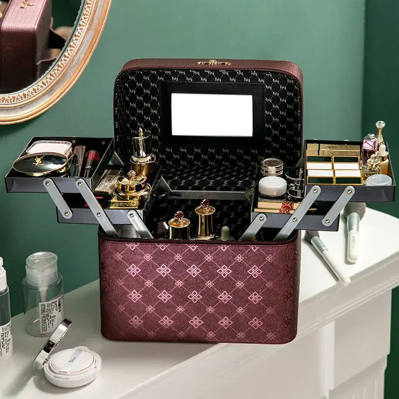 Large Professional Makeup Bag with Mirror – Cosmetic Organizer Case