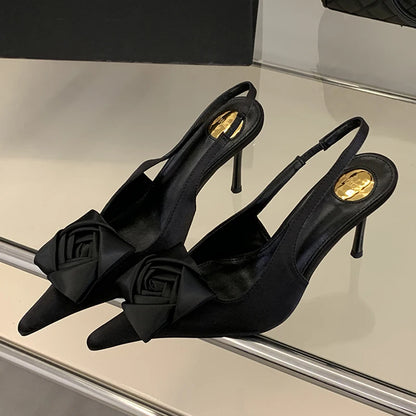 Rose Flower Pointed Toe Slingback Stiletto Pumps for Women