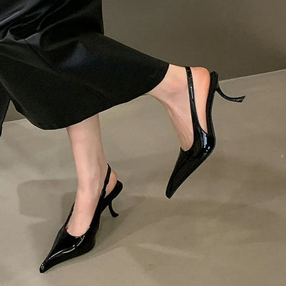 Patent Leather Pointed Toe Slingback Heels – Women's Stiletto Pumps