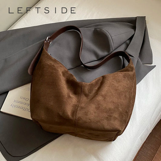 Women PU Suede Shoulder Bag Winter Retro Soft Hobo Bag