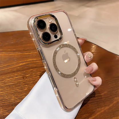 Glitter Clear Phone Case for iPhone 16 15 14 13 12 11 Pro Max Plus – Magnetic Wireless Charging
