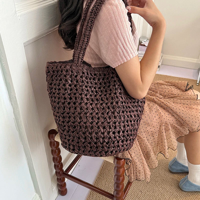 Hand-Woven Straw Tote Bag – Women's Summer Beach Handbag