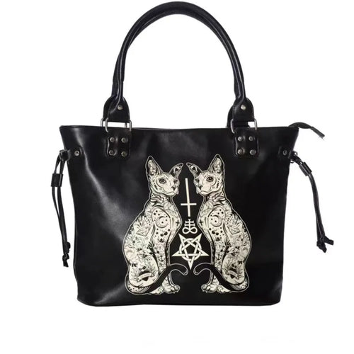 Large Capacity Black Tote Bag Women High Street Lolita Gothic Leather