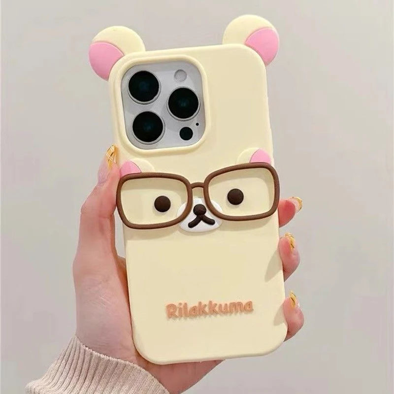 3D Rilakkuma Bear iPhone Case – Cute Silicone Cover with Ears
