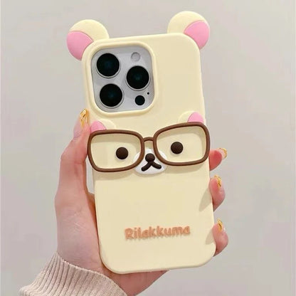 3D Rilakkuma Bear iPhone Case – Cute Silicone Cover with Ears