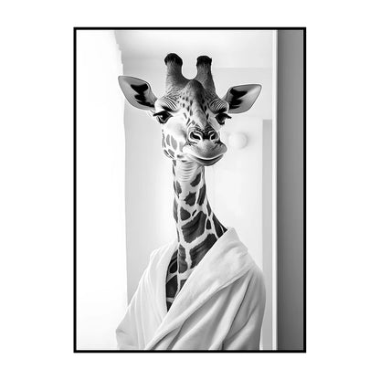 Funny Animal Bathroom Wall Art Poster – Quirky Wildlife in Bathrobe Print