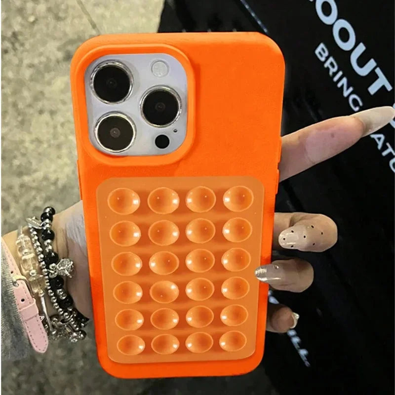 3D Suction Cup Stand Phone Case – Litchi Texture for iPhone