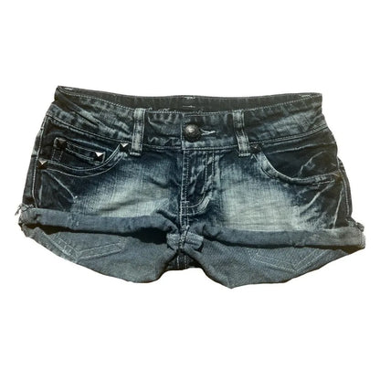 Women's Distressed Denim Shorts – Low Rise Union Jack Flag Patch