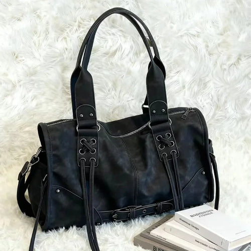 Retro Motorcycle Handbag Women Horizontal Tote