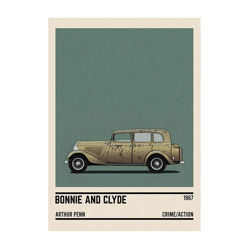 Movie Car Minimalist Poster Wall Art Print | Classic Film Decor