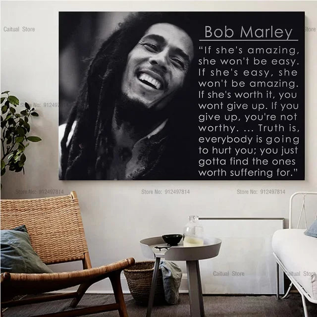 Bob Marley Black & White Canvas Wall Art Print – Music Legend Poster