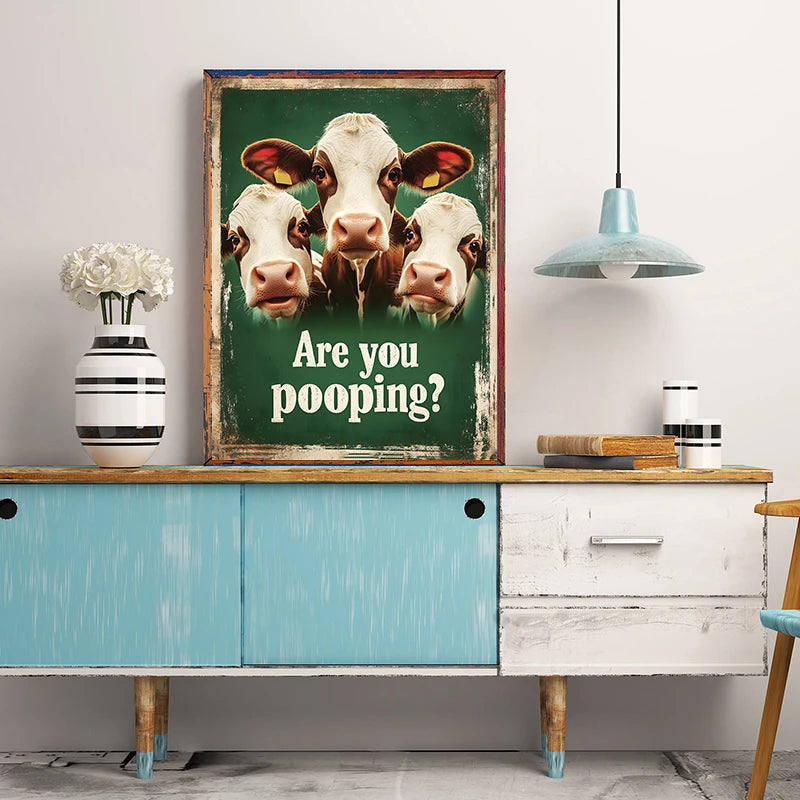 Funny Cow Poster – Are You Pooping? Farm Animal Bathroom Art