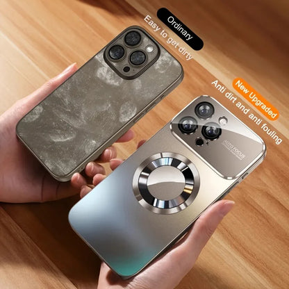 Magnetic Wireless Charging Phone Case – Titanium Metallic Glass for iPhone 11–16