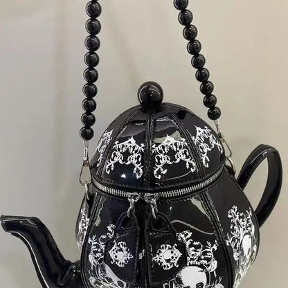 Vintage Gothic Black Skull Teapot Shape Handbag