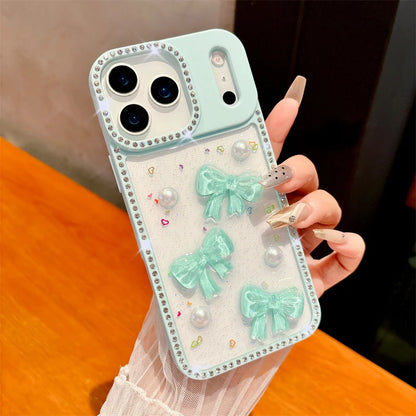 3D Bow Diamond Glitter iPhone Case with Sliding Camera Cover