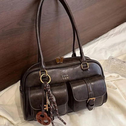 Women's Retro Solid Color Pu Leather Shoulder Bag