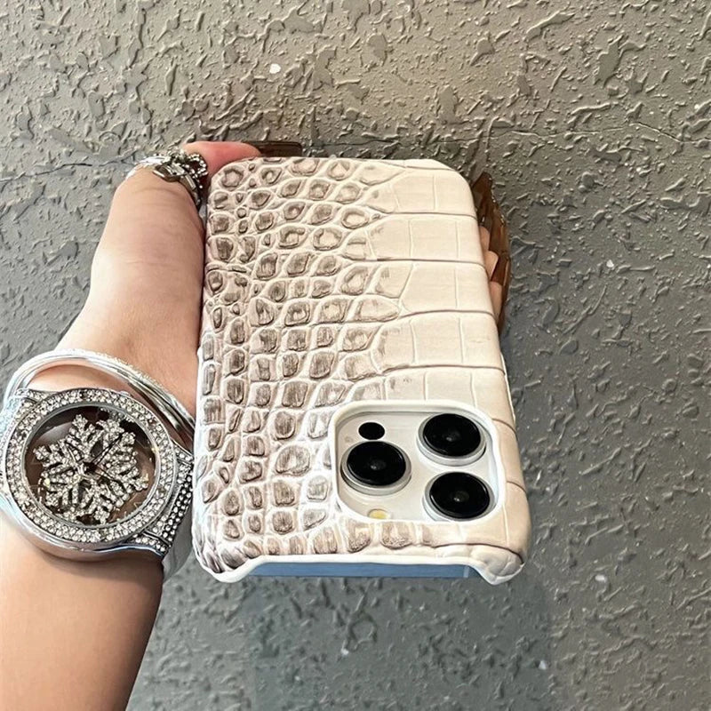 Luxury Crocodile Grain Leather iPhone Case