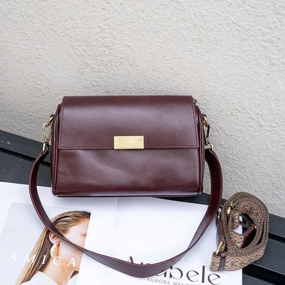 Genuine Leather Crossbody Bag – Women's Retro Shoulder Bag