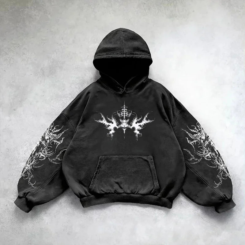 Y2K Goth Skull Goddess Print Oversized Hoodie – Women's Streetwear