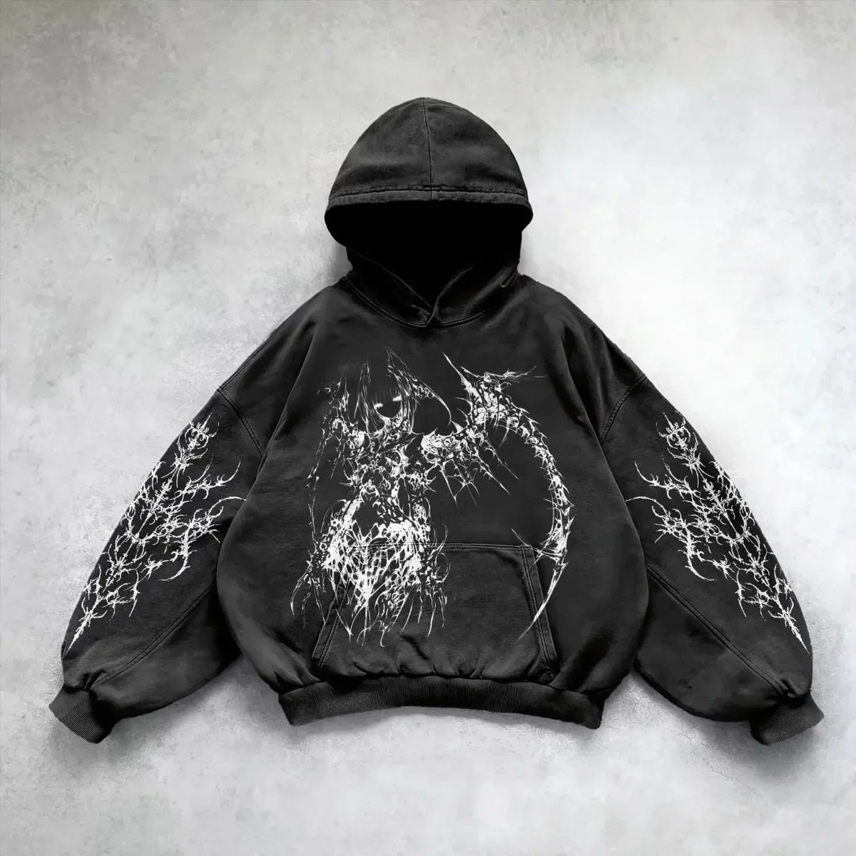 Angel Graphic Oversized Hoodie – Y2K Goth Streetwear Women