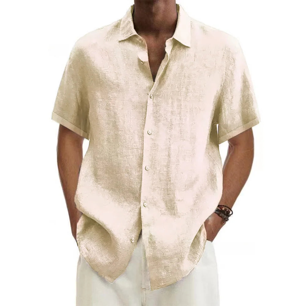 Men's Cotton Linen Short Sleeve Shirt – Summer Casual