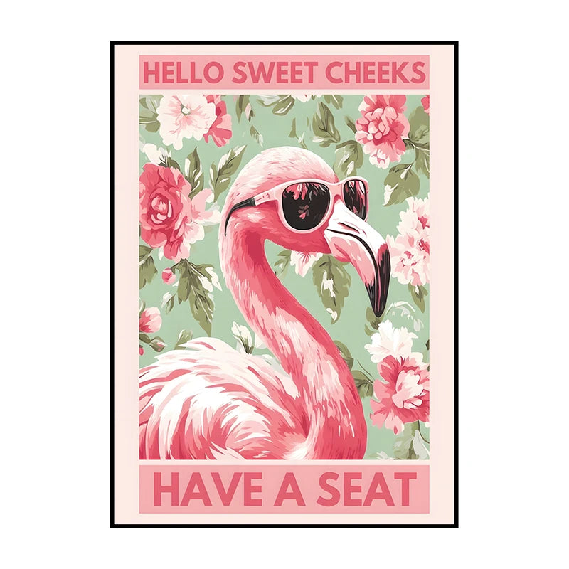 Flamingo on Roller Skates Wall Art Poster – Minimalist Print
